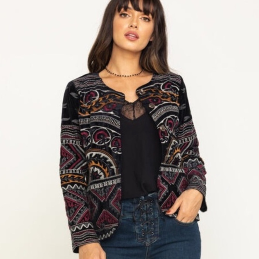 Johnny Was Workshop Black Embroidered Blazer | S